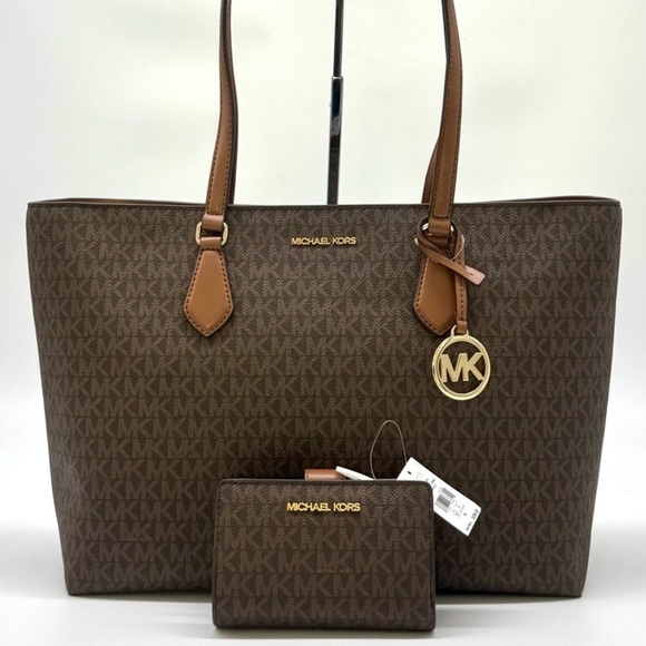 Michael Kors Sheila Large Signature Logo Tote Bag & Matching Bifold Wallet Brown - Picture 1 of 13